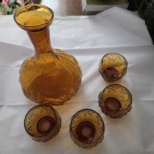 Amber Glass Decanter Set